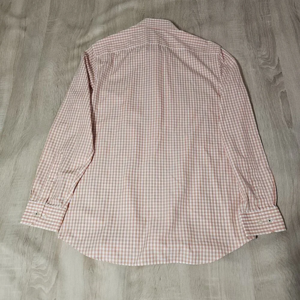 Mens Size M Banana Republic Non Iron Peach Checkered Button Up Shirt Cotton